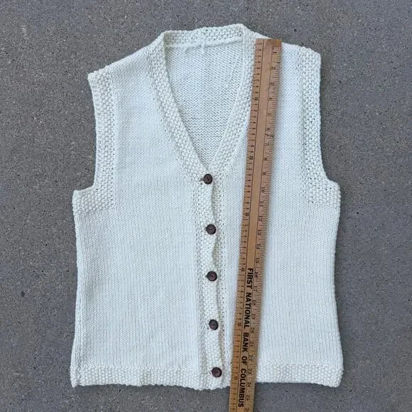 Vintage Cottagecore Cream Chunky Knit Boho Sweater Vest Medium? - Picture 3 of 6